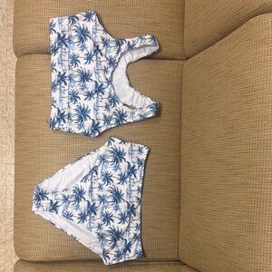 Blue and White Palm Tree Bikini Set